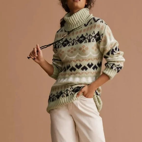 Anthropologie Fair Isle Turtleneck Tunic Sweater Size S NWT - Picture 1 of 11